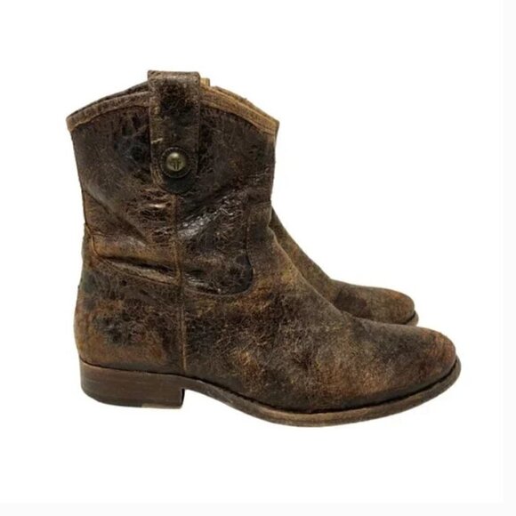 Frye Melissa Button Distressed Leather Glazed Short Zipper Boots - Size 7.5 - Picture 3 of 10